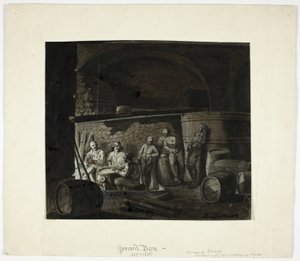 Winiarnia z mężczyznami w karty do gry autorstwa Gerrit Dou