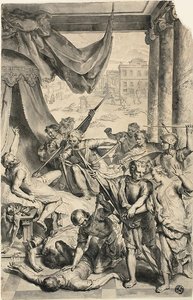 Studium dla Symeona i Lewiego zabijających Sychemitów, z Figures de la Bible autorstwa Gerard Hoet I