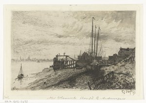 widok na rzekę Flamandzka głowa niedaleko Antwerpii (tytuł na obiekcie) autorstwa Gerard Jan Bos (signed by artist)