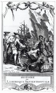 Frontyspis do Histoire de lAmerique septentrionale Bacqueville de La Potherie (1663-1736), opublikowany w 1753 r. (fot. bw) autorstwa Gerard Jean Baptiste Scotin