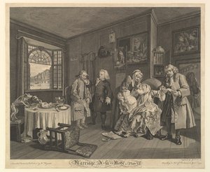 Małżeństwo A-la-Mode, Tablica VI, 1 kwietnia 1745. autorstwa Gerard Jean Baptiste Scotin
