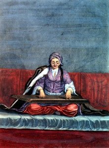 Turkų mergina, grojanti citra, graviruota Gerard Jean Baptiste Scotin (1671-1716) (gravirūra)poli