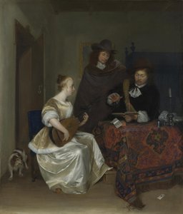 Kobieta grająca teorbę dla dwóch mężczyzn, ok. 1668