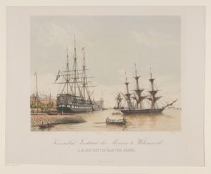 Corvette Z.M. Urania i statek linii Z.M. Kortenaert Królewski Instytut Marynarki Wojennej w Willemsoord i statek instruktażowy H.M. Urania (tytuł na obiekcie) autorstwa Gerard Voorduin