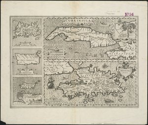 Wyspa Kubańska ; Hispaniola Insula, grawerowana przez Hendrika Hondiusa, 1633 autorstwa Gerard after Mercator