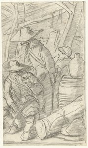 Trzech mężczyzn w obozie wojskowym autorstwa Gerard ter Borch (II)