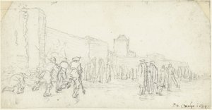 Lodowa rozrywka w Zijlpoort w Haarlemie autorstwa Gerard ter Borch (II)