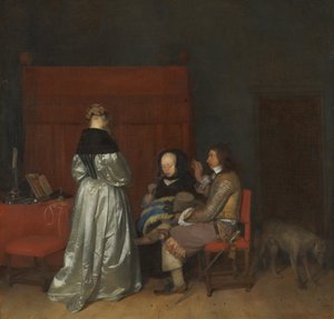 Waleczna rozmowa, znana jako napomnienie ojcowskie autorstwa Gerard ter Borch
