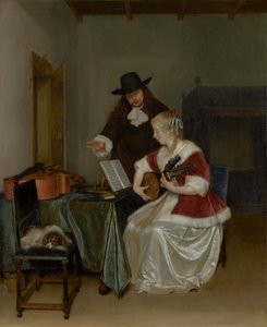 Lekcja muzyki autorstwa Gerard ter Borch