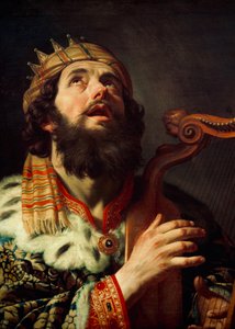 niderlandzki: Harpspelende koning David Król Dawid grający na harfie autorstwa Gerard van Honthorst