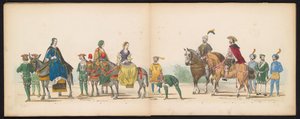 Maskarada uczniów Leiden, 1855 (tablica 10) Procesja w kostiumach zorganizowana przez członków korpusu studenckiego Leiden w dniu 12 czerwca 1855 roku z okazji 280. rocznicy Leidsche Hoogeschool, przedstawiająca wjazd Karola V do
