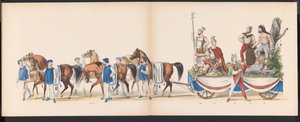 Maskarada studentów z Leiden, 1870 (tablica 15) Procesja w kostiumach zorganizowana przez członków korpusu studenckiego Leiden w dniu 7 czerwca 1870 r., z okazji 295. rocznicy Leidsche Hoogeschool, przedstawiająca wizytę w Lejdzie w autorstwa Gerardus Johannes Bos