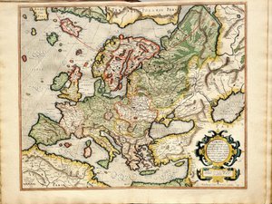 Atlas czyli medytacje kosmograficzne nad światem i sfabrykowana Fugura Europa: Inflanty, Rosja autorstwa Gerardus Mercator