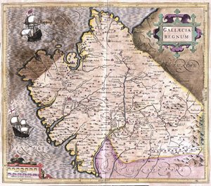Galicia, Santiago de Compostela, Monforte de Lemos, północno-zachodnia Hiszpania (grawerowanie autorstwa Gerardus Mercator