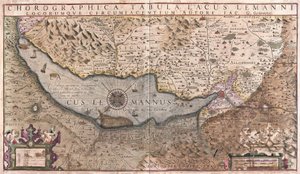 Jezioro Genewskie, Szwajcaria (grawerowanie autorstwa Gerardus Mercator