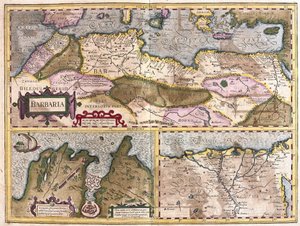 Afryka Północna z oblężeniem Tunisu i delty Nilu (rycina autorstwa Gerardus Mercator