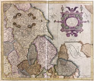 Yorkshire, Lincolnshire, Staffordshire, Nottinghamshire, Leicestershire, Rutland i Norfolf, Wielka Brytania autorstwa Gerardus Mercator