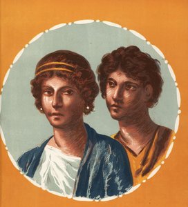 Portret mężczyzny i kobiety z niezidentyfikowanego domu w Pompejach. Chromolitografia Victora Steegera na podstawie ilustracji Geremii Discanno z Emile Presuhn (1844-1878) Najpiękniejsze obrazy Pompejów, Lipsk