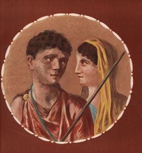 Portret mężczyzny i kobiety z niezidentyfikowanego domu w Pompejach. Chromolitografia Victora Steegera na podstawie ilustracji Geremii Discanno z Emile Presuhn (1844-1878) Najpiękniejsze obrazy Pompejów, Lipsk