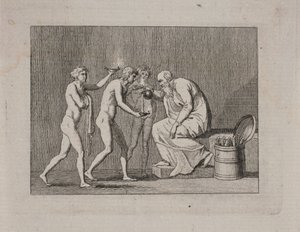 Alegoria z trzema młodzieńcami i starcem w stroju antycznym. autorstwa Gerhard Ludvig Lahde
