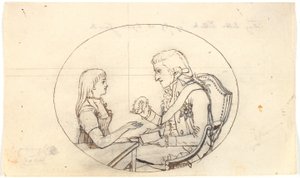 Książę koronny Frederik z księciem koronnym (Chr. VIII) pokazuje portret zmarłej księżnej tronu Sofie Frederikke autorstwa Gerhard Ludvig Lahde