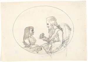 Książę koronny Frederik z księciem koronnym (Chr. VIII) pokazuje portret zmarłej księżnej tronu Sofie Frederikke autorstwa Gerhard Ludvig Lahde