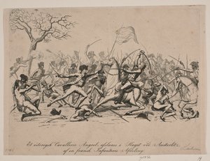 Austriacka szarża kawalerii na zamek w bitwie pod Austerlitz autorstwa Gerhard Ludvig Lahde