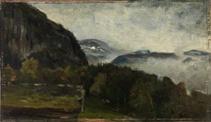 Krajobraz w Øylo we mgle autorstwa Gerhard Munthe