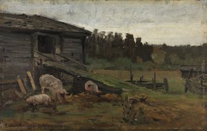 Świnie przy moście Barn Bridge autorstwa Gerhard Munthe