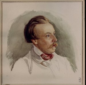 Portret malarza Aleksandra (Aleksander) von Kotzebue (1815-1889). (Portret malarza A. von Kotzebue). Praca Gerharda Wilhelma von Reuterna (1794-1865), akwarela na papierze, ok. 1840 r. Sztuka niemiecka autorstwa Gerhard Wilhelm von Reutern