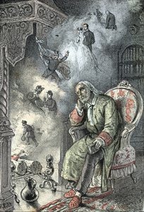 Starzec pamiętający etapy swojego życia (małżeństwo, wojna, śmierć bliskich, dzieciństwo) (samotność, amnezja, starość, starość, emerytura, pamięć) (starzec pamiętający swoje życie) Rycina z „Potrzeb życia” autorstwa Rengade autorstwa Gerlier Gerlier