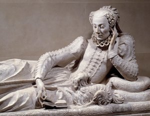 Pomnik nagrobny: Grób sympatii Jeanne Valentine Balbiani (1518-1572), żony kardynała Rene de Birague (1506-1583), kanclerza Francji. Szczegół. Marmurowa rzeźba Germaina Pilona (1535 - 1590), ok. 1573. Paryż, Musee Du Louvre