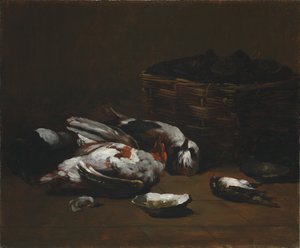 Martwa natura z martwymi ptakami i koszem ostryg, ok. 1930 r. 1860 - 1880. autorstwa Germain Ribot