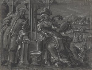 Chrystus i Kobieta z Samarii [verso] autorstwa German 16th Century