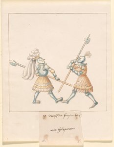 Freydal, Księga potyczek i turnieju cesarza Maksymiliana I: Walki na piechotę (potyczki) (tom III): G. Wolf von Fürstenberg mit Heleparten, płyta 141 autorstwa German 16th Century