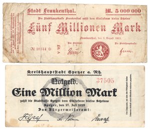 Banknoty pięć milionów i jeden milion marek, 1923 autorstwa German School