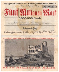 Banknot 5 milionów marek, ok. 1923 (odwrócony i odwrócony) autorstwa German School
