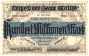 Banknot 100 milionów marek, 1923 autorstwa German School
