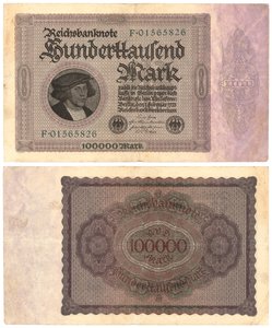 Banknot sto tysięcy marek, 1923 (odwrócony i odwrócony) autorstwa German School
