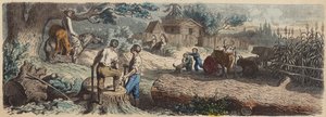 Nowa osada na amerykańskim Zachodzie (kolorowy grawerunek) autorstwa German School
