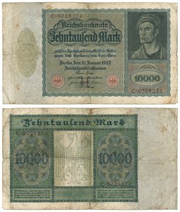 Banknot 10 tysięcy marek, 1922 (odwrócony i odwrócony) autorstwa German School