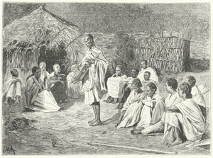Podróżujący minstrel i jego publiczność w Abisynii (rycina) autorstwa German School