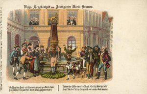 Prawdziwa historia przy fontannie targowej w Stuttgarcie (kolor lito) autorstwa German School