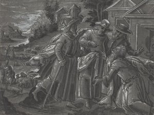 Abraham zabawiający anioły [verso], ok. 1600 (pióro i tusz) autorstwa German School