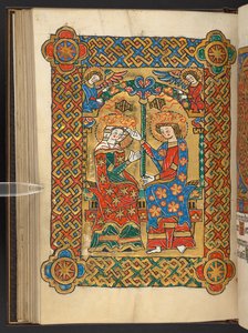 Dodać. 60629, f.56v Koronacja Marii, z okadzającymi aniołami (welum) autorstwa German School