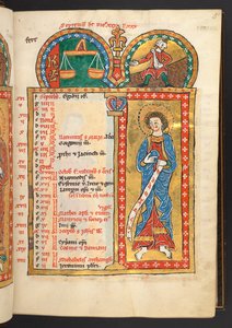 Dodać. 60629, f.5 Wrzesień. 12 kartek kalendarza w kolorze złotym i kolorowym, z ramkami architektonicznymi, z których każda zawiera znak zodiaku, apostoła i pracę miesiąca.  Psałterz. Psałterz podświetlany z kalendarzem, kantykami i litaniami na użytek nu autorstwa German School