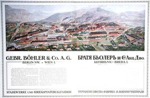 Reklama huty stali i fabryki zbrojeniowej austriackiej firmy Gebr.Boehler & Co, z bułgarskiego almanachu, ok. 1916 (litografia kolorowa) autorstwa German School