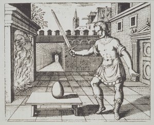Alchemiczna Alegoria: Jajo Filozofów ze Srutinium Chymicum Michaela Majera (1687) zilustrowana w historii magii opublikowanej pod koniec XIX wieku autorstwa German School