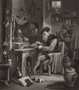 Alchemik w pracy. Ilustracja do Atlasu Bilder (grawerowanie) autorstwa German School