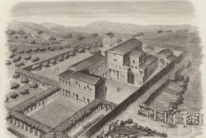 Starożytny grecki dom wiejski w Al-Barah w Syrii. Ilustracja do Atlasu Bilder (grawerowanie) autorstwa German School